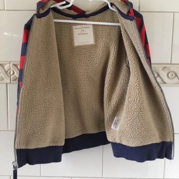 Hanna Andersson Boys Striped Sherpa Lined Hoodie Jacket Size 110 or a US size 5 - Picture 3 of 6